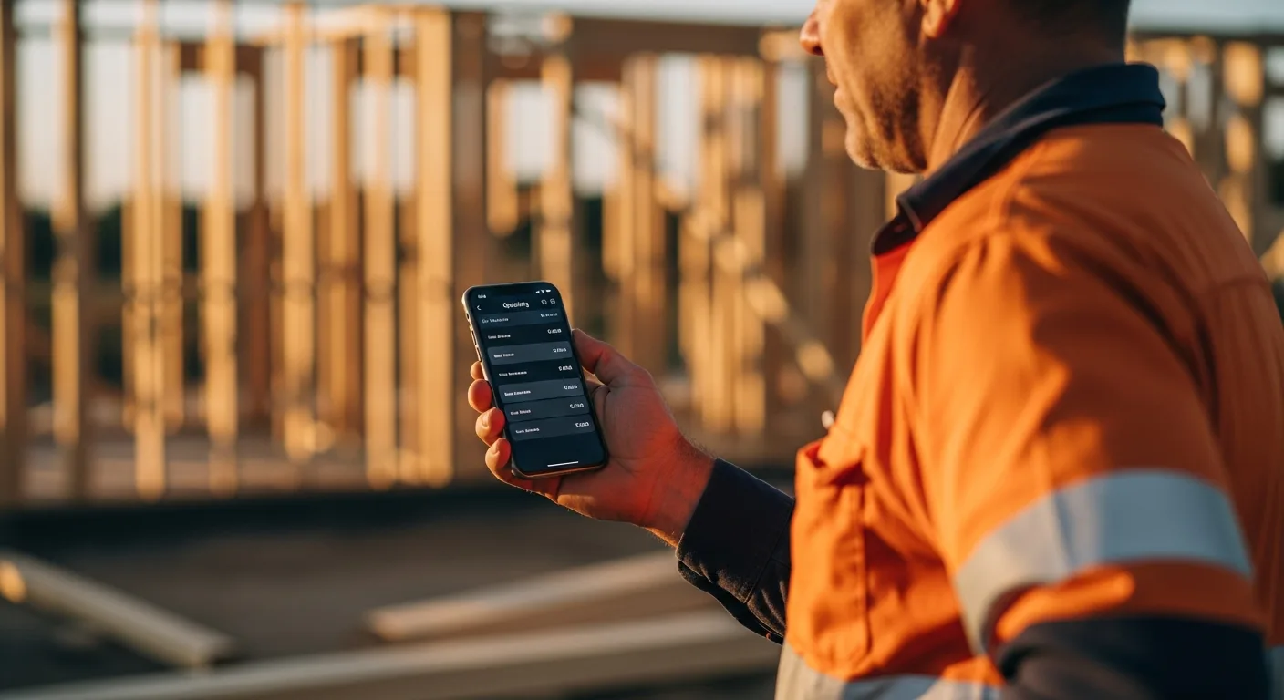 Illustration of a quoting app held on a building site