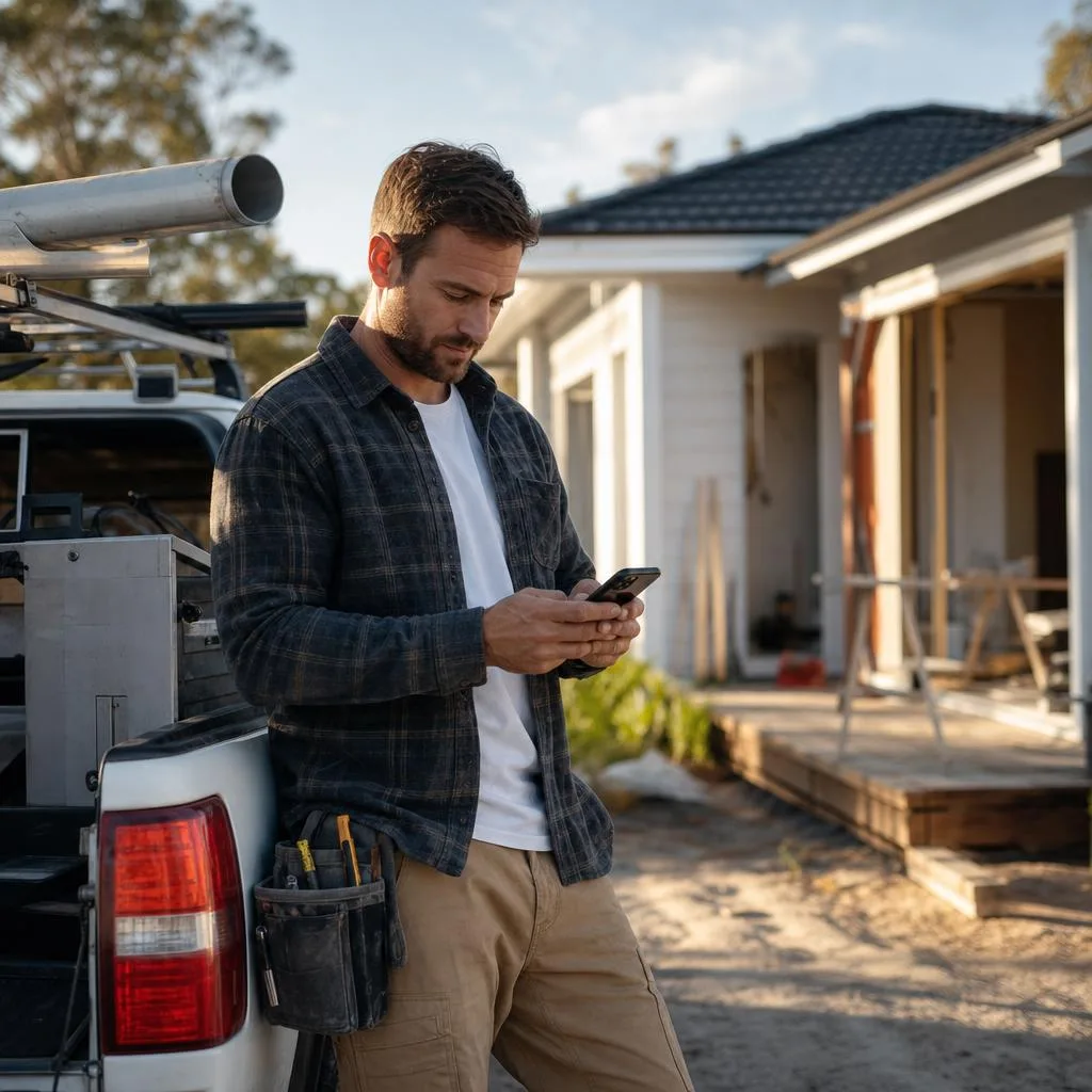 Tradie building a quote on a phone